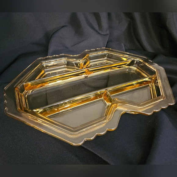 Rare Topaz Yellow Fostoria Mayfair 5-Part Smooth Glass Oblong Relish Dish Tray - Picture 1 of 16